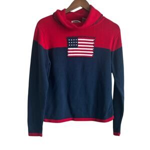 VTG Austin Clothing Women Sweater L Cowl Neck Knitted American Flag Patriotic